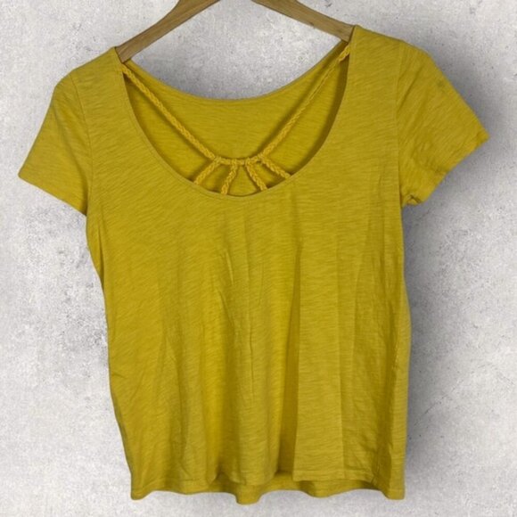 Sezane Luigi T-Shirt Sunset Yellow Size Small Back Cutout Braided Short Sleeve - Picture 2 of 11
